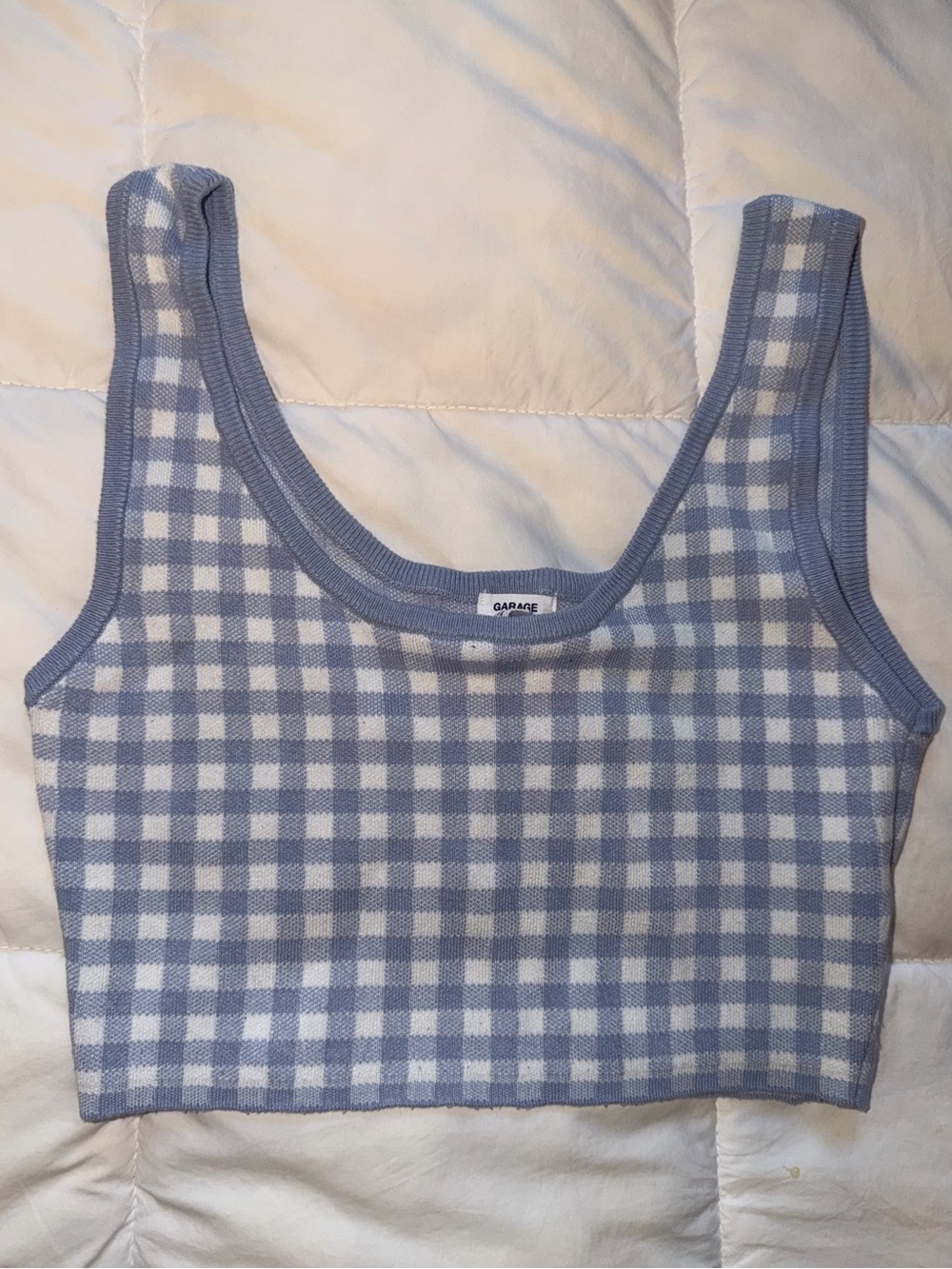 Garage Blue and White Gingham Knit Crop Top